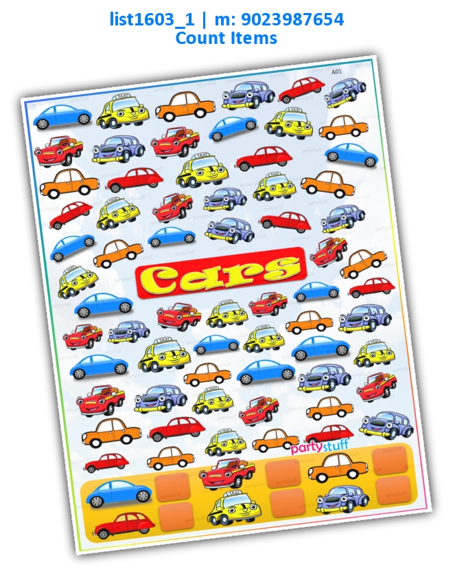 Cars Count Items | Printed list1603_1 Printed Paper Games