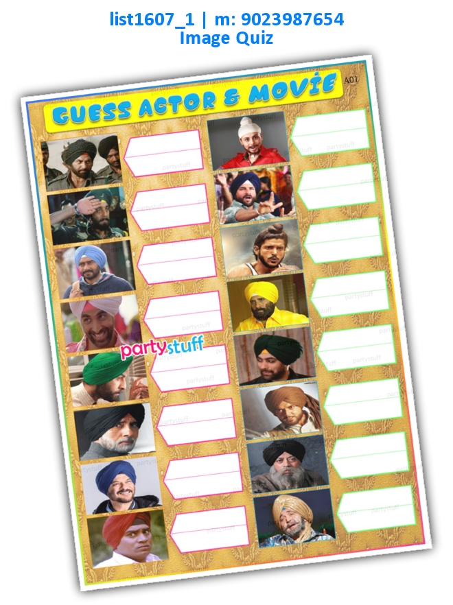 Bollywood Actor Movie Guess list1607_1 Printed Paper Games