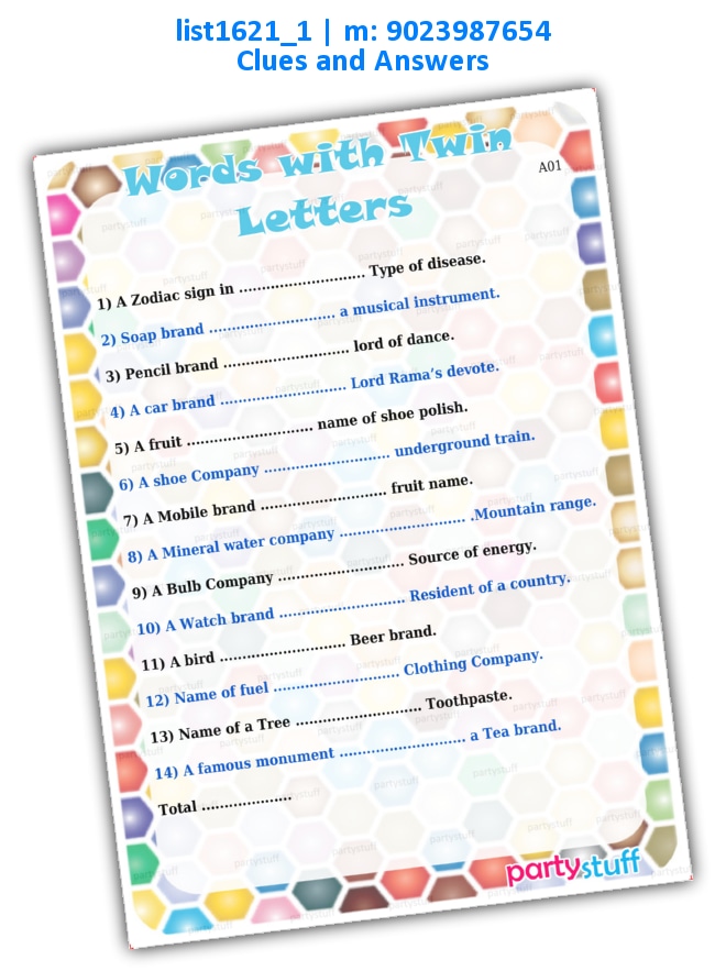 2 Questions 1 Answer | Printed list1621_1 Printed Paper Games