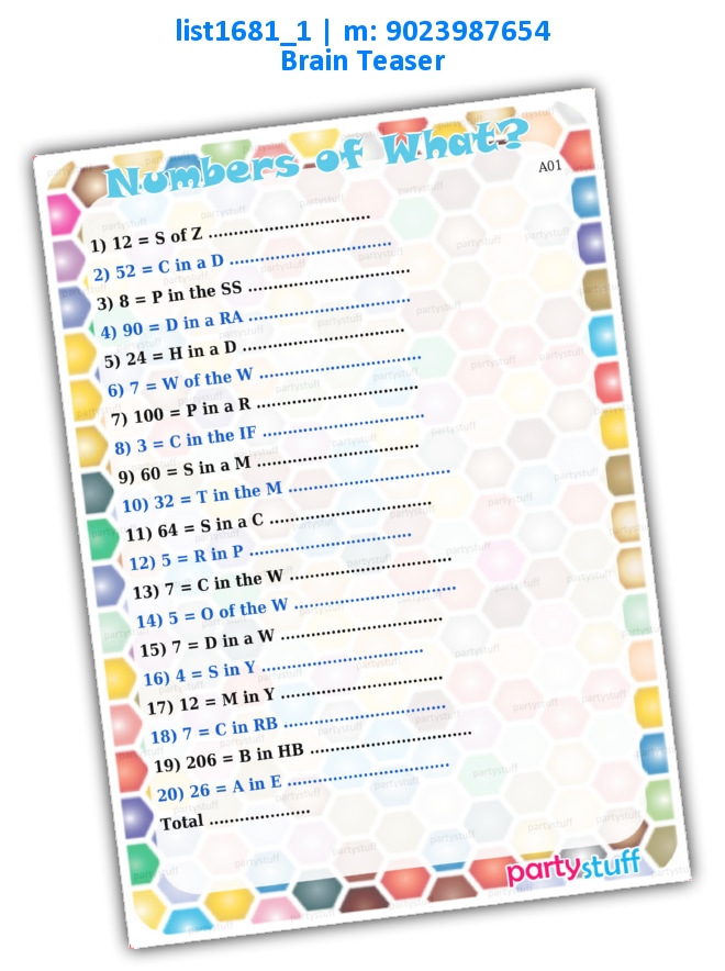 Numbers of What 2?
 list1681_1 Printed Paper Games