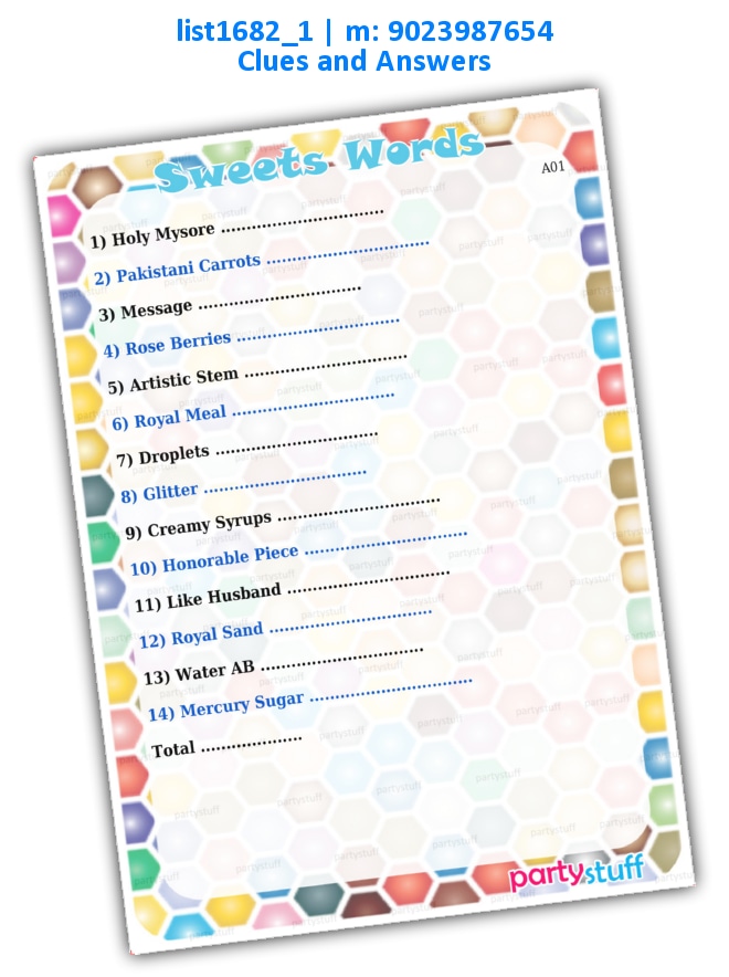 Guess Sweeets list1682_1 Printed Paper Games