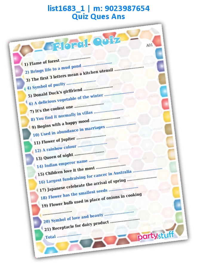 Floral Quiz 2 | Printed list1683_1 Printed Paper Games