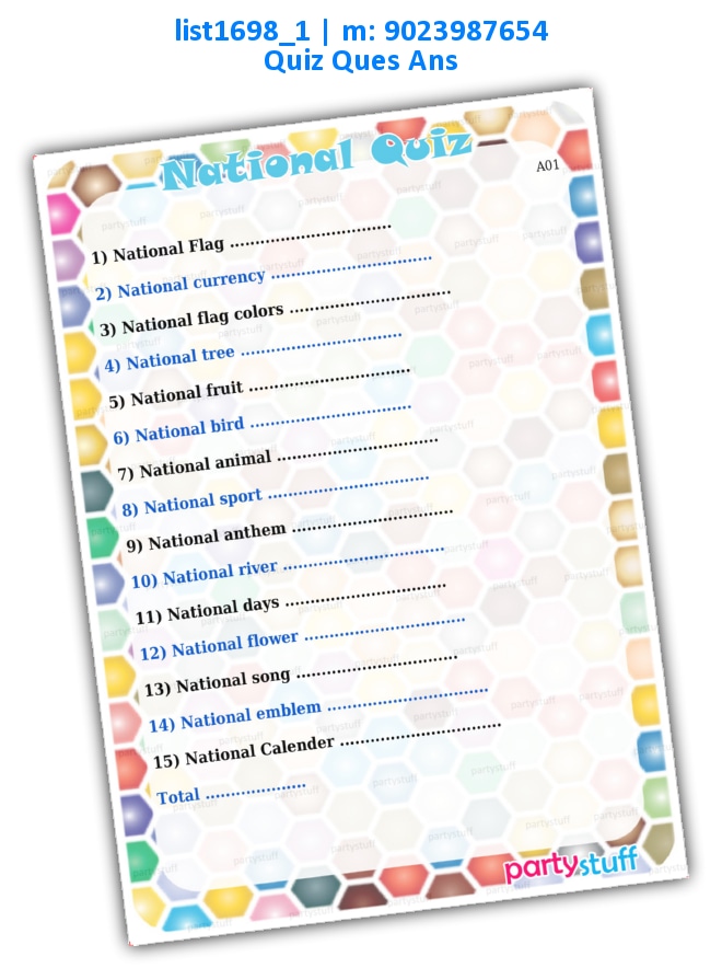 National Quiz | Printed list1698_1 Printed Paper Games