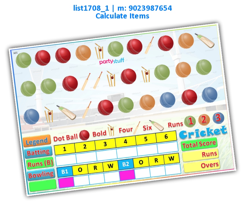 Cricket Score Calculation Easy list1708_1 Printed Paper Games