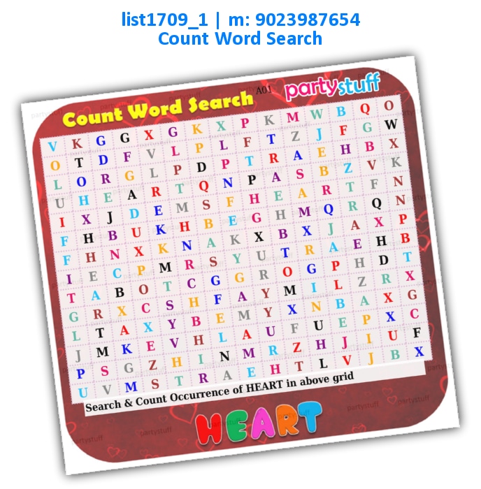 Heart Count Word Search | Printed list1709_1 Printed Paper Games