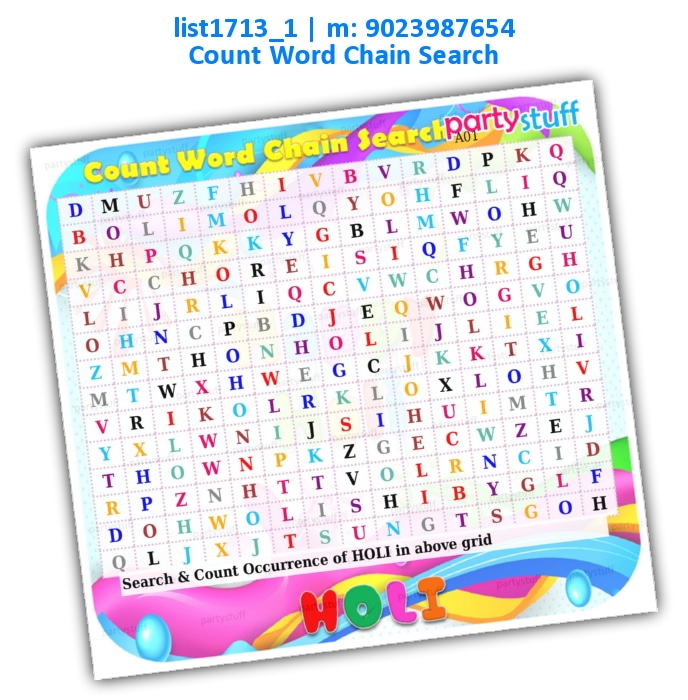 Holi Count Word Chain Search | Printed list1713_1 Printed Paper Games