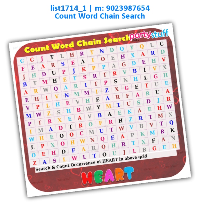 Heart Count Word Chain Search | Printed list1714_1 Printed Paper Games