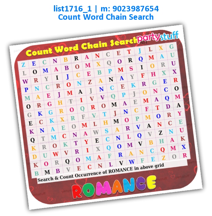 Romance Count Word Chain Search | Printed list1716_1 Printed Paper Games
