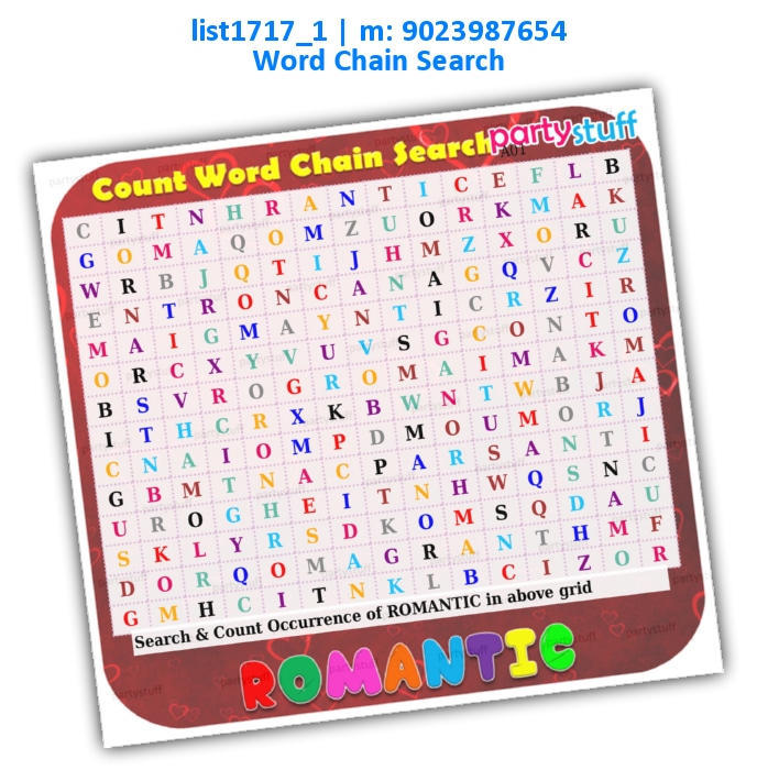 Romantic Count Word Chain Search | Printed list1717_1 Printed Paper Games
