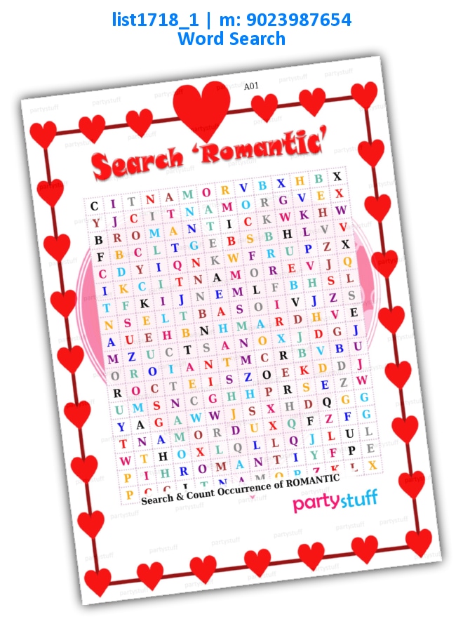 Romantic Word Count Search | Printed list1718_1 Printed Paper Games