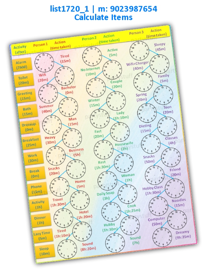 Clock Routine Calculate 2 list1720_1 Printed Paper Games