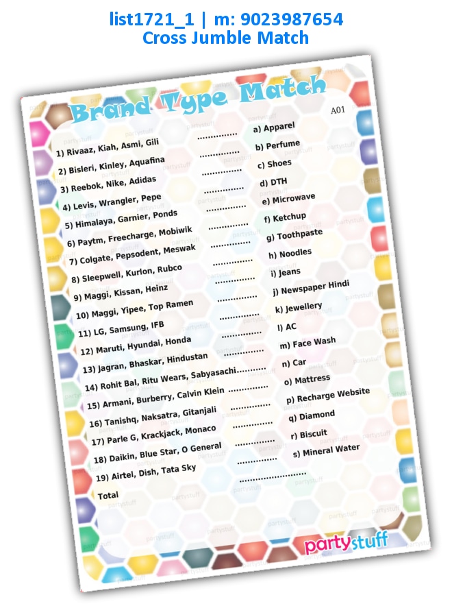 Brand Type Match | Printed list1721_1 Printed Paper Games