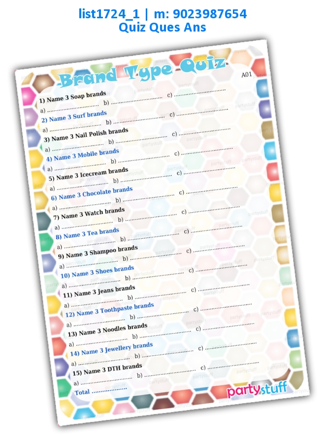 Brand Type Quiz list1724_1 Printed Paper Games