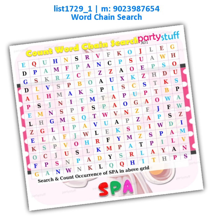 Spa Count Word Chain Search list1729_1 Printed Paper Games