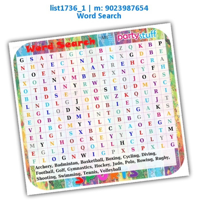 Sports Word Search | Printed list1736_1 Printed Paper Games