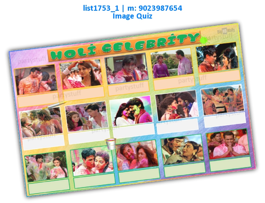 Holi Celebrity Movie Guess list1753_1 Printed Paper Games
