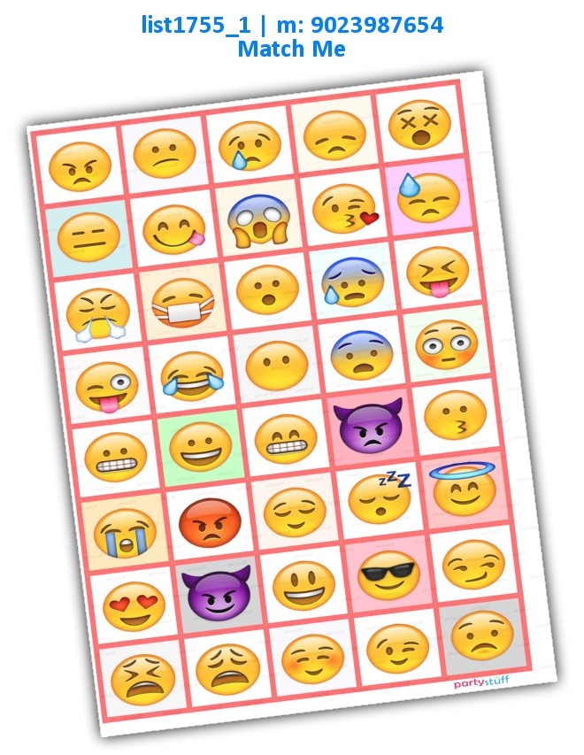 Smiley Emoji Image Match Me | Printed list1755_1 Printed Paper Games