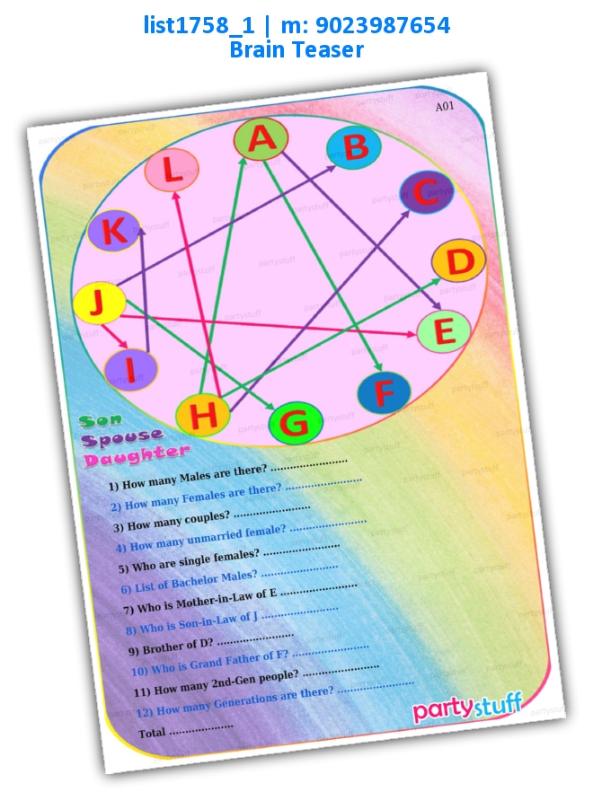 Family Relations Easy | Printed list1758_1 Printed Paper Games