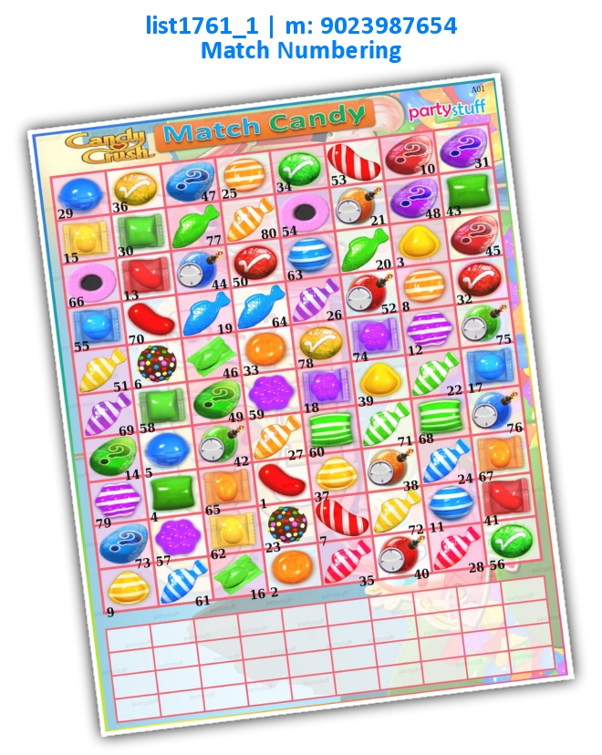 Candy Crush 40 Match Numbering | Printed list1761_1 Printed Paper Games