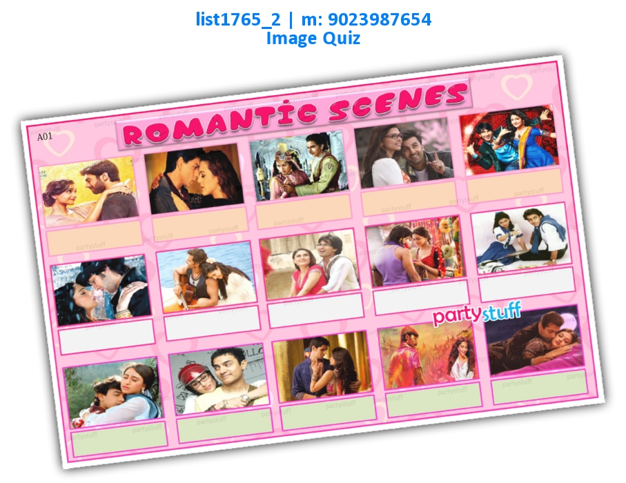 Romantic Scene Movie Guess | Printed list1765_2 Printed Paper Games