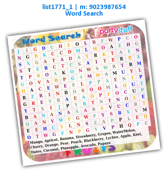 Fruit Word Search | Printed list1771_1 Printed Paper Games