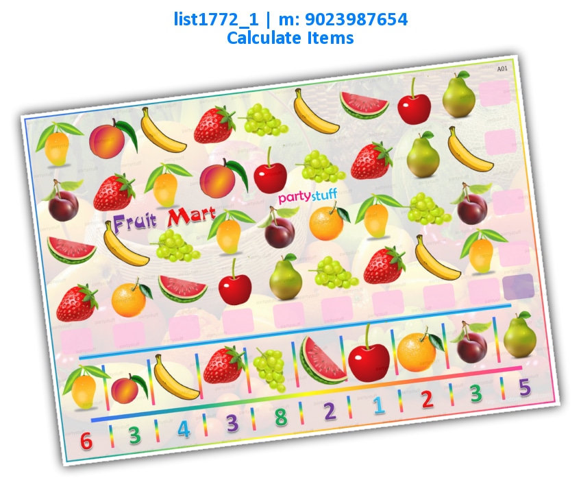 Fruit Price Calculate | Printed list1772_1 Printed Paper Games