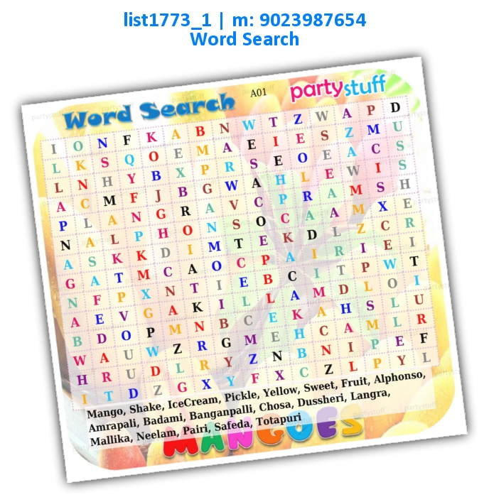 Mango Word Search | Printed list1773_1 Printed Paper Games