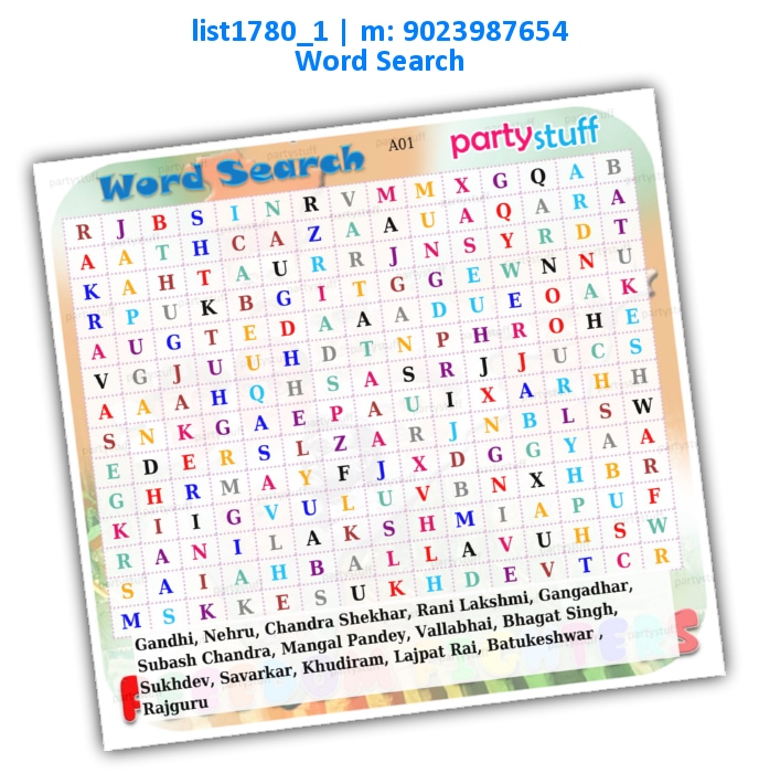 Freedom Fighters Word Search | Printed list1780_1 Printed Paper Games