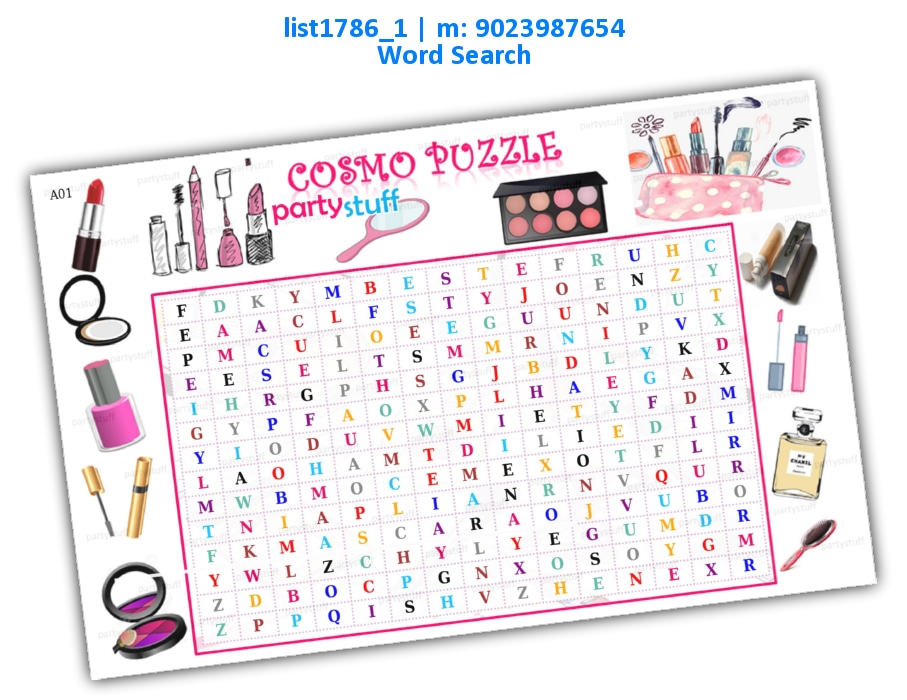 Cosmetic Word Search list1786_1 Printed Paper Games