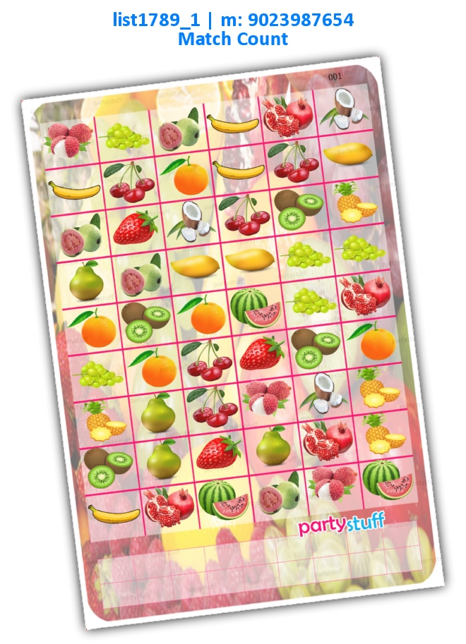 Match Count Fruits list1789_1 Printed Paper Games