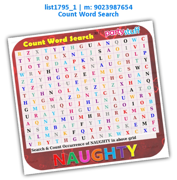 Naughty Count Word Search | Printed list1795_1 Printed Paper Games