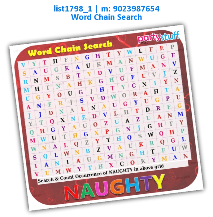 Naughty Word Chain Search | Printed list1798_1 Printed Paper Games