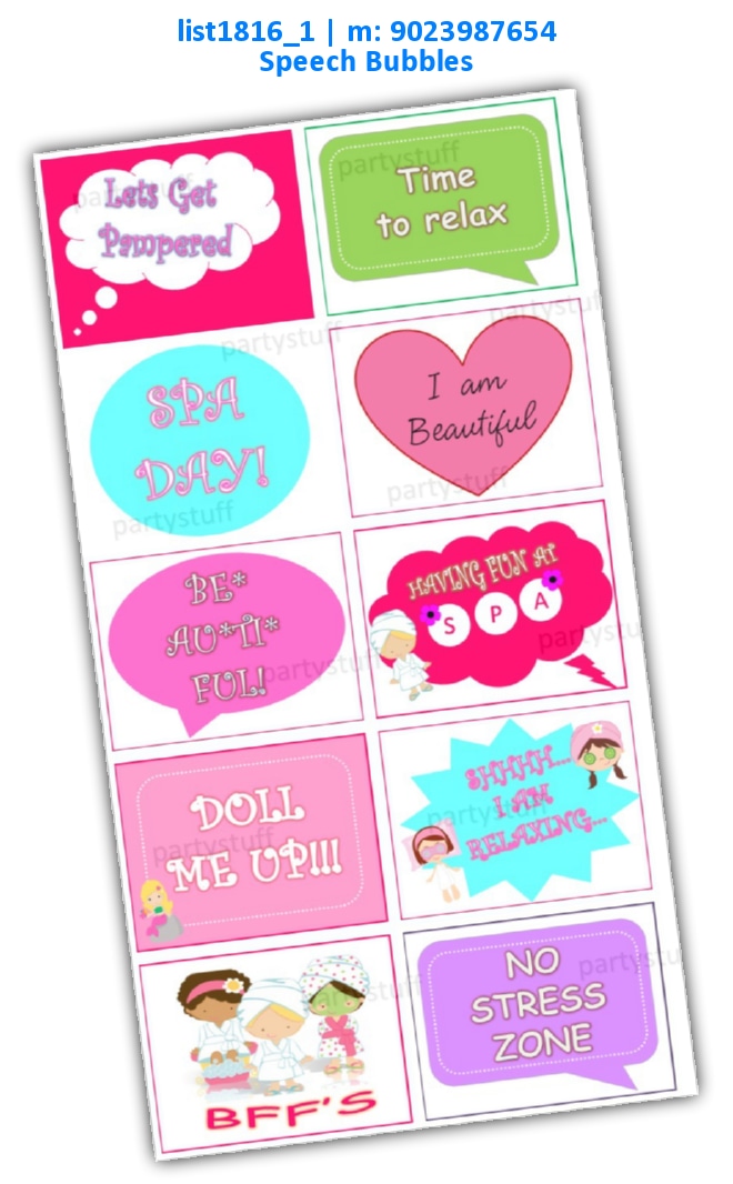 Spa Speech Bubbles 1 | Printed list1816_1 Printed Props