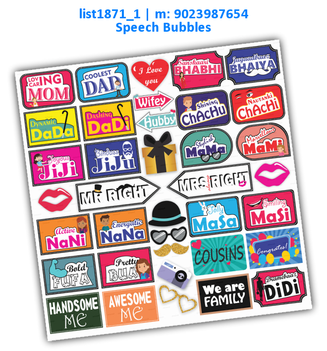 Family Relation Speech Bubbles | Printed list1871_1 Printed Props