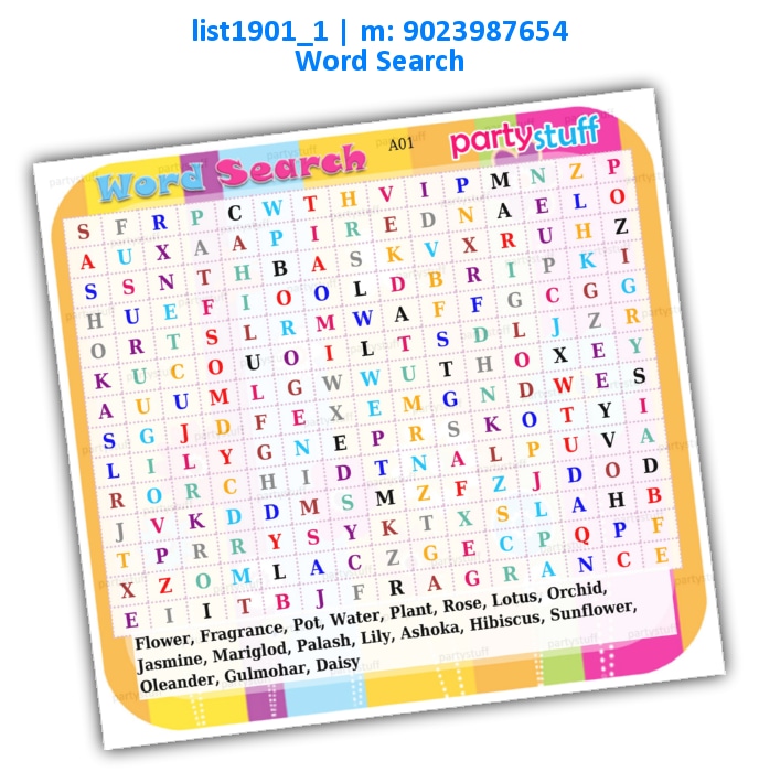Floral Word Search | Printed list1901_1 Printed Paper Games