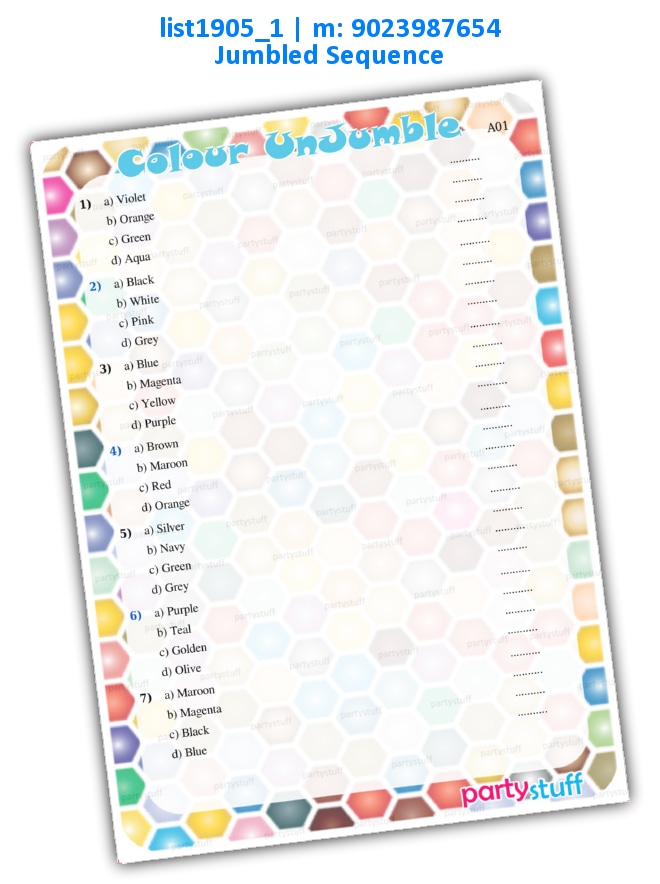 Colour Jumble Set | Printed list1905_1 Printed Paper Games