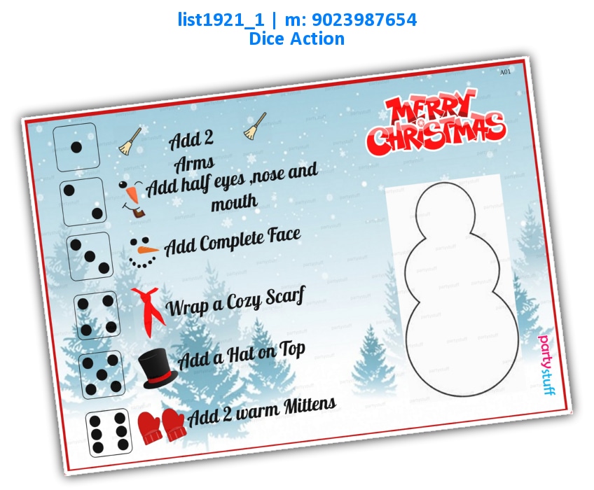 Snowman Roll Dice Punctuality Game | Printed list1921_1 Printed Paper Games