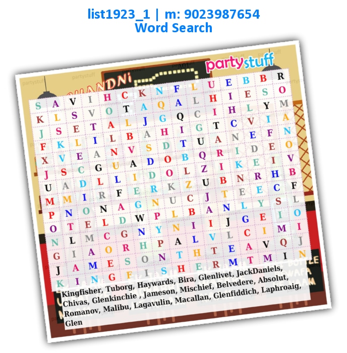 Drinks Bar Word Search list1923_1 Printed Paper Games