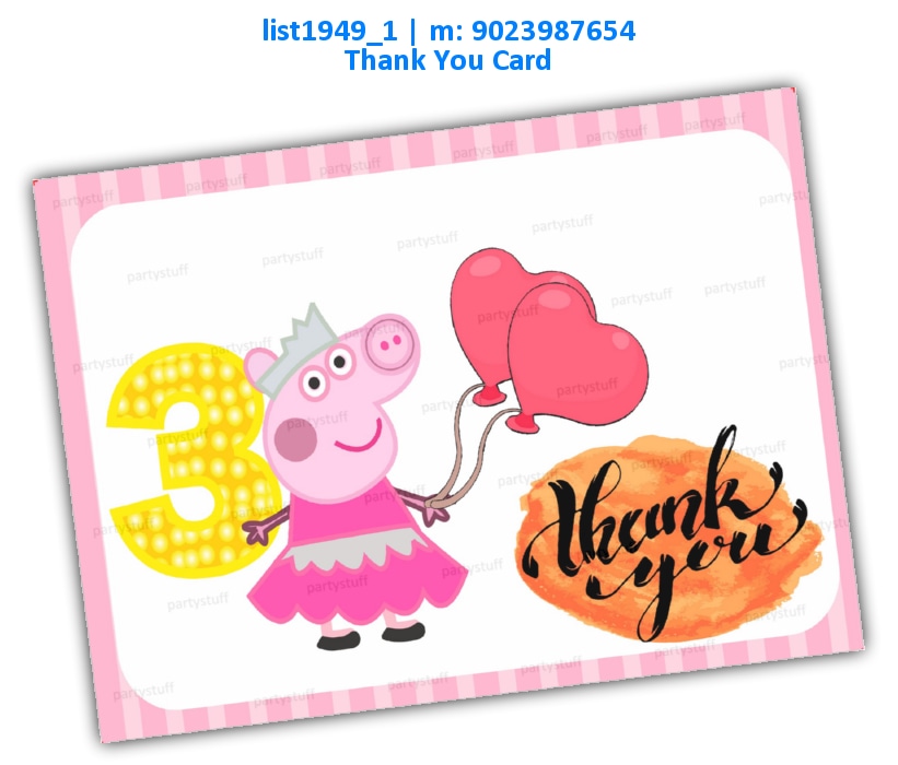 3 Years Peppa Pig Thankyou Card | Printed list1949_1 Printed Cards