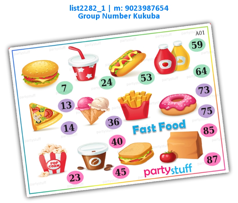 Fast Food kukuba 7 list2282_1 Printed Tambola Housie