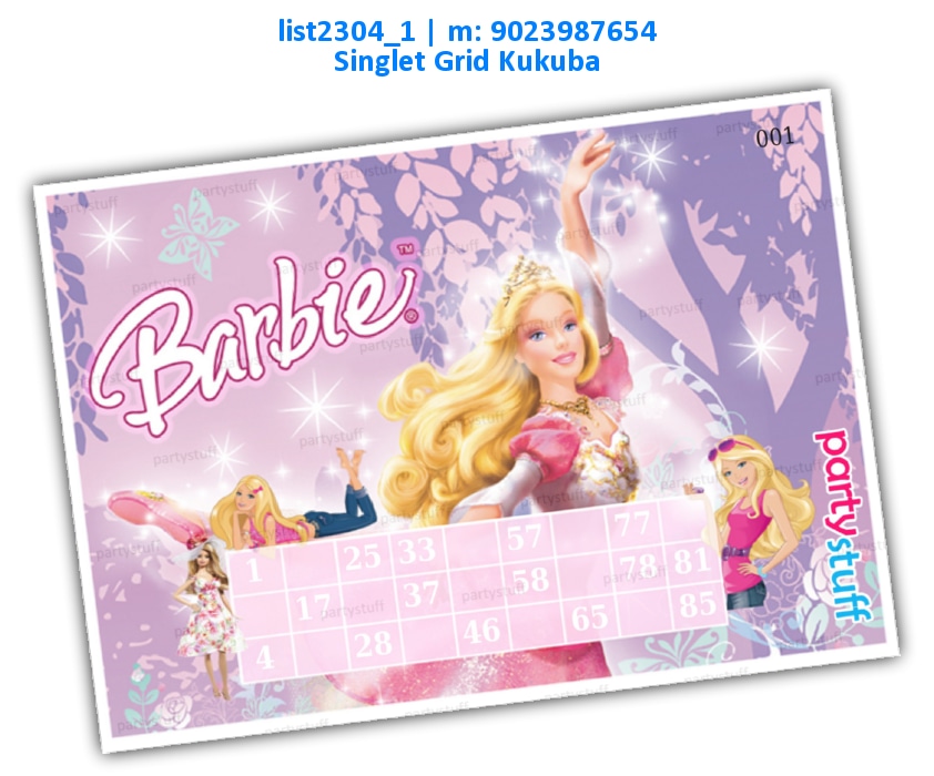 Barbie kukuba 1 | Printed list2304_1 Printed Tambola Housie