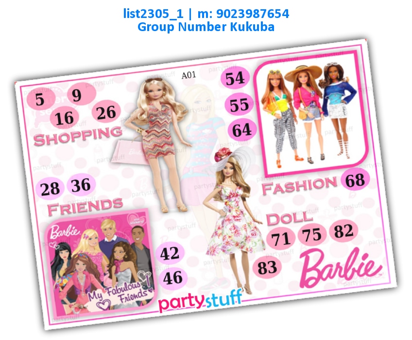 Barbie kukuba 2 | Printed list2305_1 Printed Tambola Housie