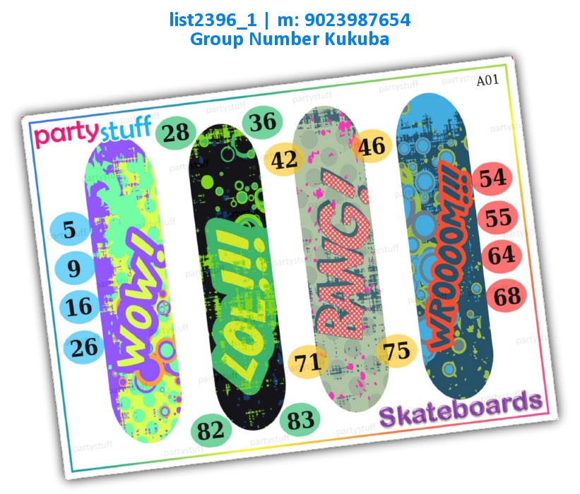 Skateboard kukuba 1 | Printed list2396_1 Printed Tambola Housie