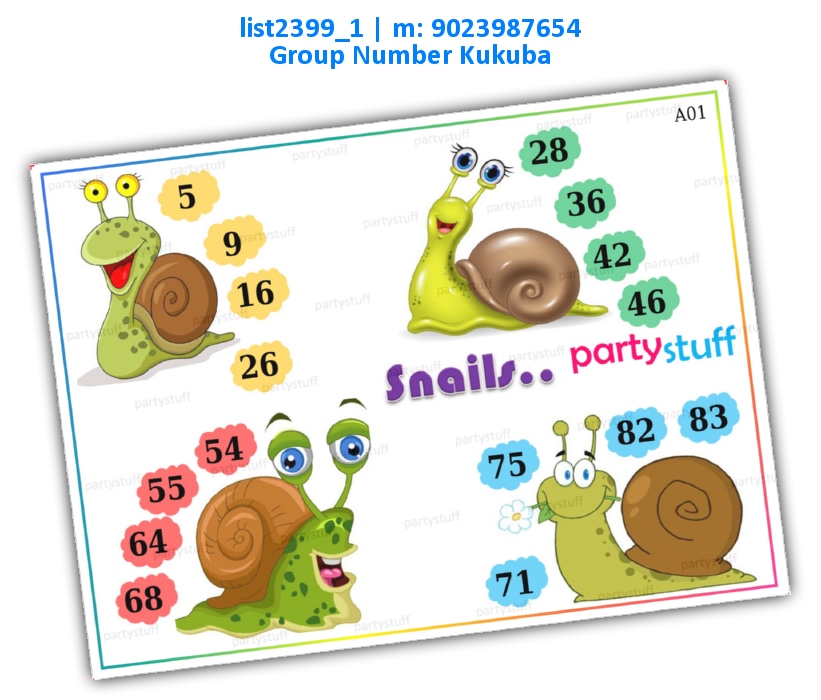 Snail kukuba 1 | Printed list2399_1 Printed Tambola Housie