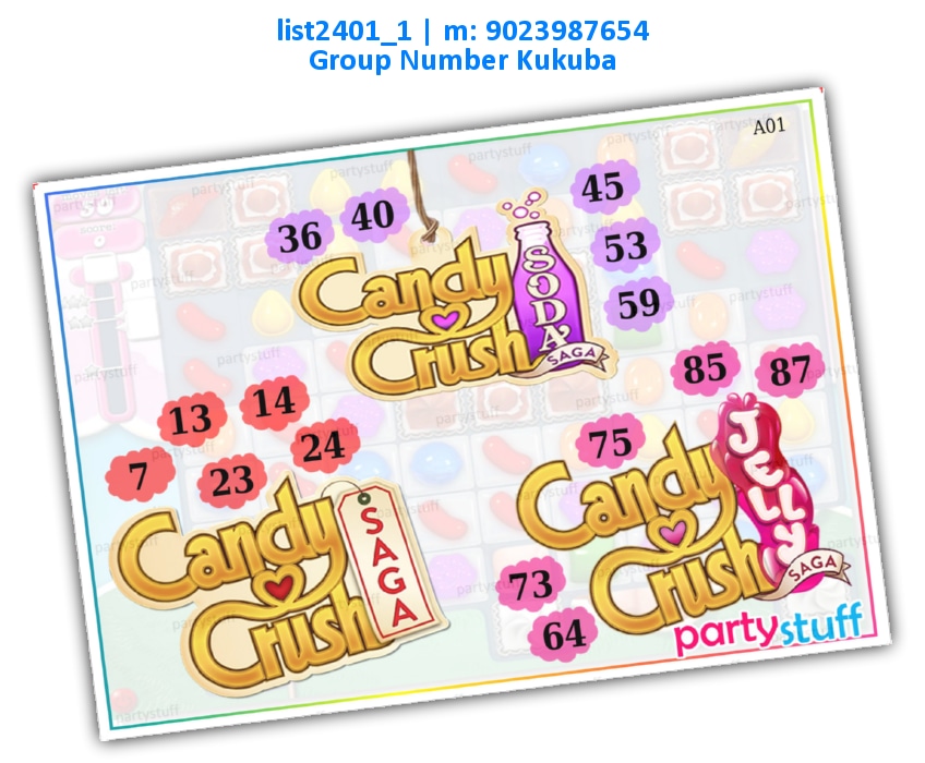 Candy Crush kukuba 3 list2401_1 Printed Tambola Housie
