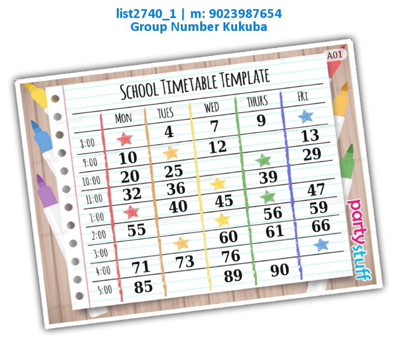 School Time Table kukuba 1 | Printed list2740_1 Printed Tambola Housie