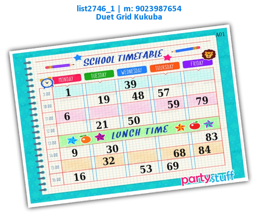 School Time Table kukuba 4 list2746_1 Printed Tambola Housie