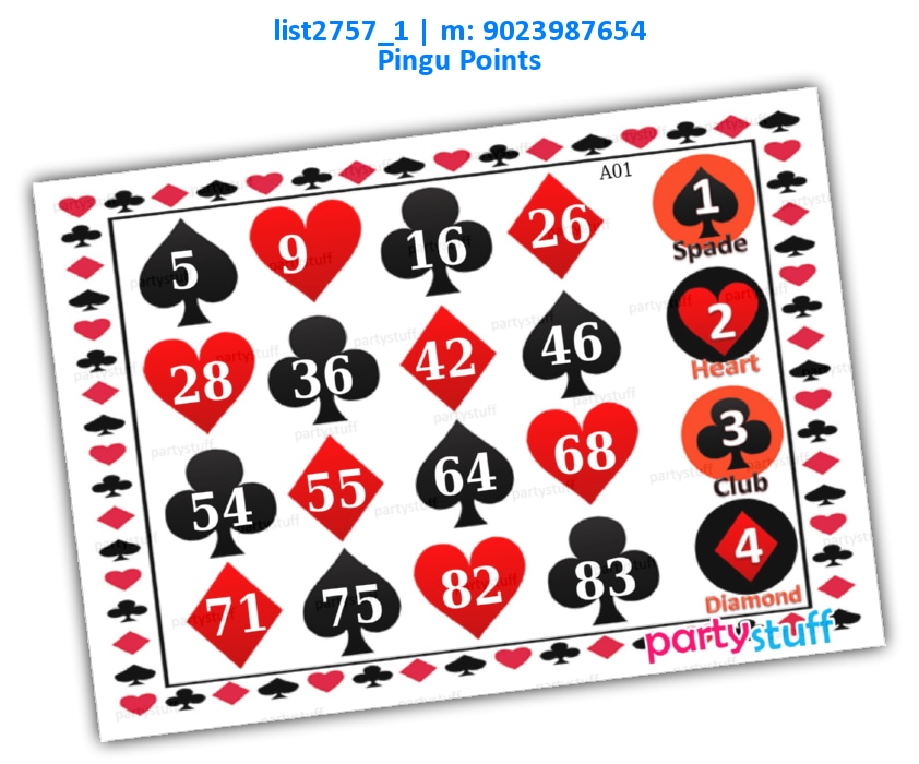Playing Cards Points kukuba 1 | Printed list2757_1 Printed Tambola Housie