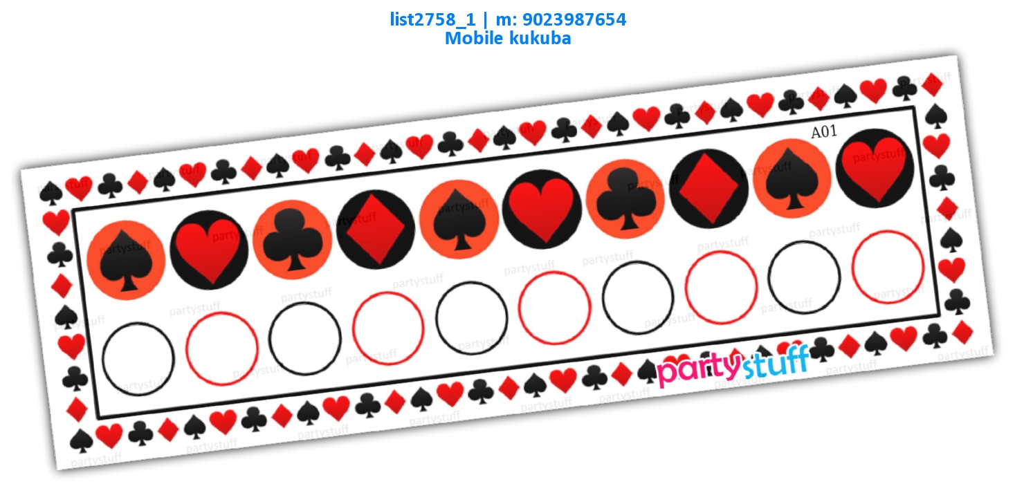 Playing Cards Mobile Number kukuba 2 | Printed list2758_1 Printed Tambola Housie