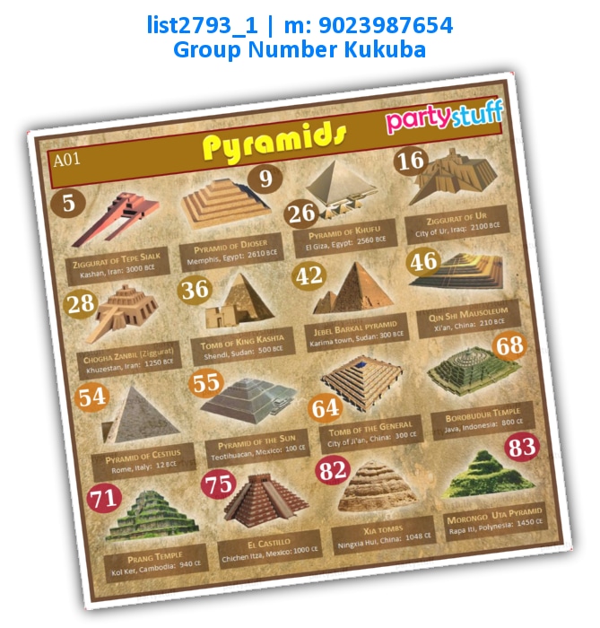 Pyramids kukuba 1 | Printed list2793_1 Printed Tambola Housie